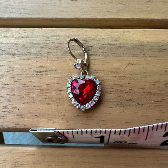 Gold Heart Earrings with Red Gemstone - Picture 2 of 2